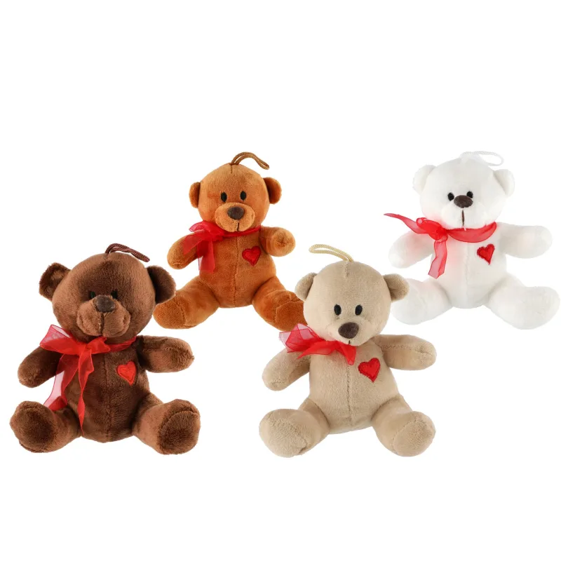 Teddies Medveď/Medvedík sediaci s mašľou so srdiečkom plyš 12cm 4 farby 0m+
