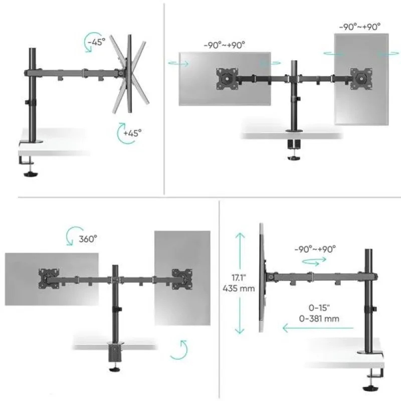 ONKRON Stojan na dva monitory pre 13"-32" obrazovky do 8 kg, čierny D221E…