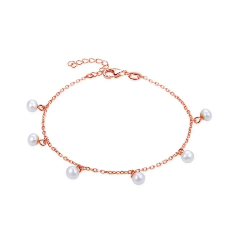 Rosegold strieborný náramok s riečnymi perličkami MOISS BP000049