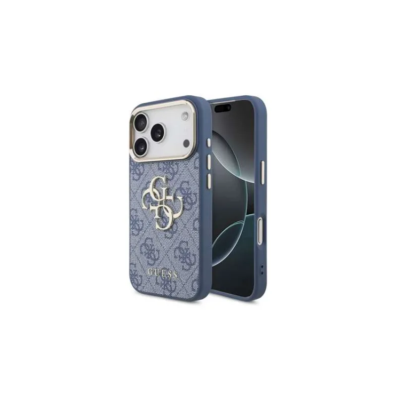Guess PU Leather 4G Metal Logo Gold Frame kryt iPhone 18 Pro modrý (57983131203)