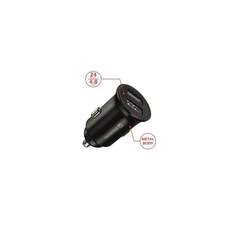 Swissten cl adaptér 2x usb 4,8a metal černý (20115000)