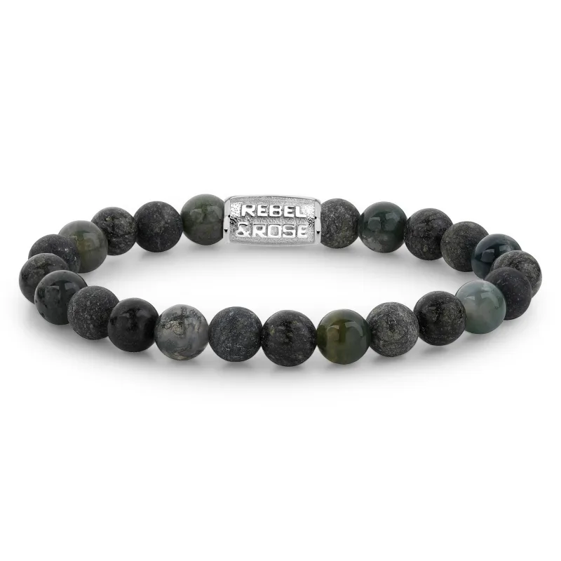 Unisex náramok Rebel & Rose Green Rocks 8 mm RR-80044-S-M