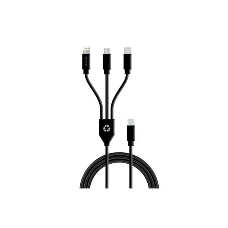 Le Cord kábel USB-C 3 in 1 multi cable made of recycled plastics 1.2m - Black (LC1392)