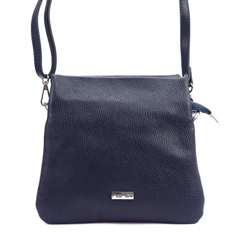MiaMore Kožená crossbody dámska kabelka s tromi oddielmi tmavo modrá