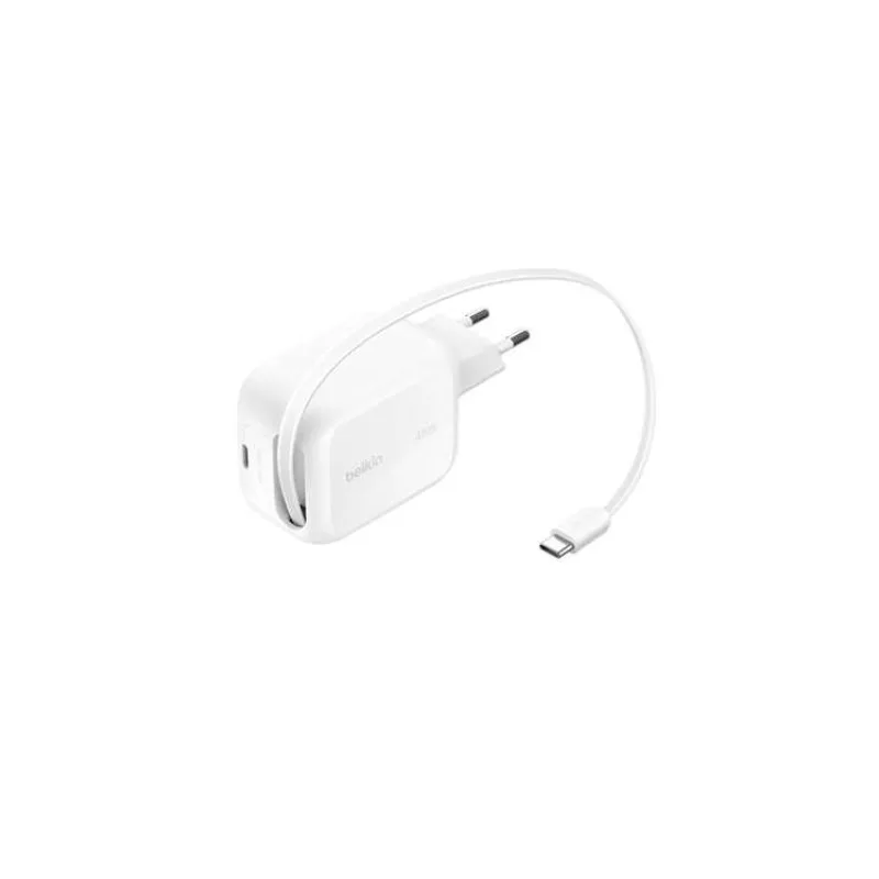 Belkin BOOST CHARGE™ PRO Duální 45W USB-C Power Delivery GaN PPS nástěnná nabíječka + 1m zatahovací USB-C kabel, bílá (WCH023kqWH)
