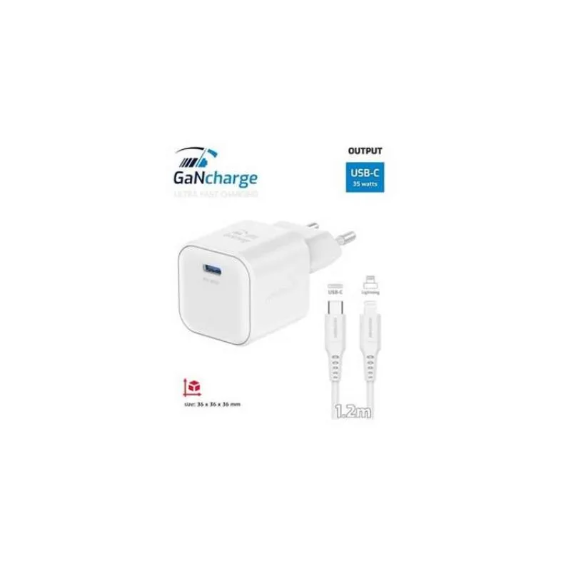 Swissten síťový adaptér gan 1x usb-c 35w power delivery bílý + datový kabel usb-c/lightning 1,2 m bílý (22070240)