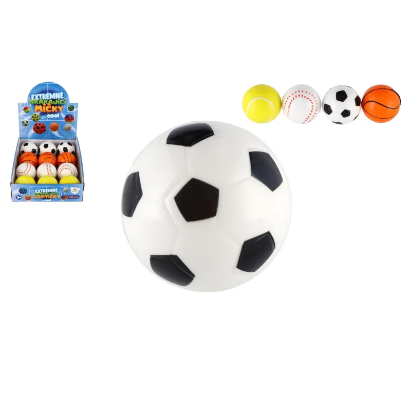 Teddies Loptička extrémne skákacia športová penová 6cm 4 druhy v sáčku 12 ks v boxe