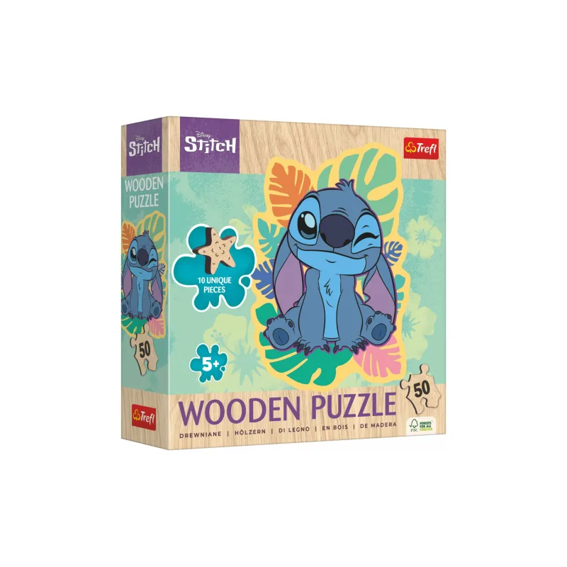 Trefl Puzzle drevené nepravidelné tvary Lilo a Stitch 50 dielikov 19,8x25,8cm v krabici 20x20x6cm