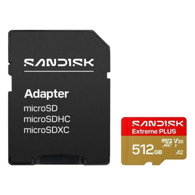 SanDisk MicroSDHC karta 512GB Extreme PLUS (R250/W1700MB/s, UHS-I V30, Rescue Pro Deluxe) + adaptér (SDSQXBJ-512G-GU6MA)