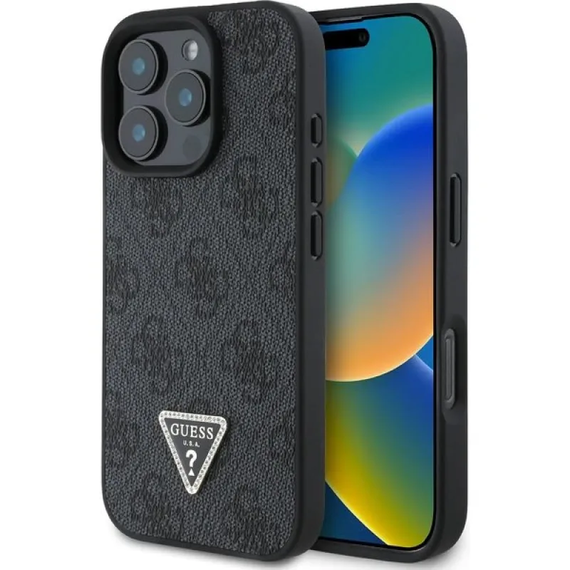 Guess PU 4G Strass Triangle Metal Logo kryt iPhone 16 Pro čierny…