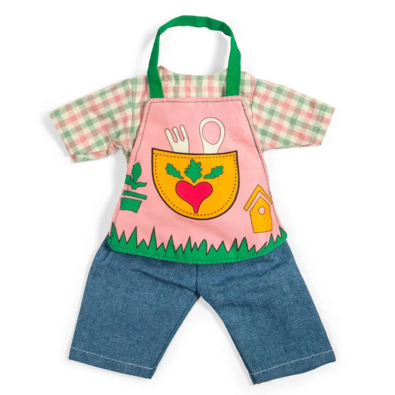 Bigjigs Toys Bigjigs Toys Záhradnícke nohavice s károvanou košeľou pre bábiku 34 cm