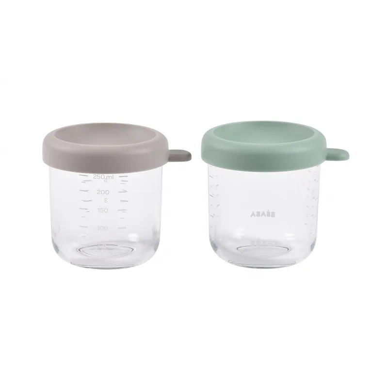 Beaba Tégliky na jedlo sklenené 2x 250 ml Green Grey