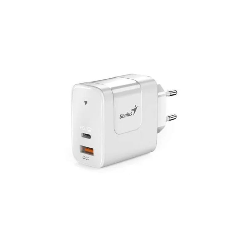 Genius PD-65AC, Napájecí adaptér, univerzální, 65W, 1× USB-C, 1× USB, PD 3.0, QC 3.0, bílý (32590010400)