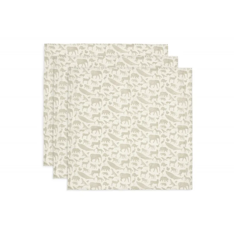 Jollein Plienky 3 ks 70x70 cm Animals Olive Green