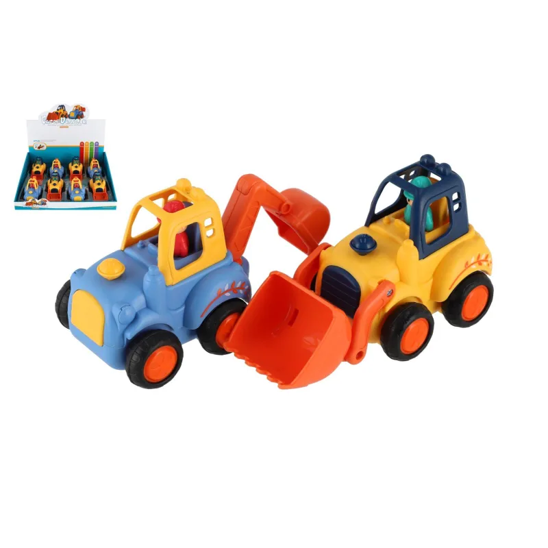 Teddies Auto stavebné plast 12-14cm na zotrvačník mix druhov 8ks v boxe 18m+