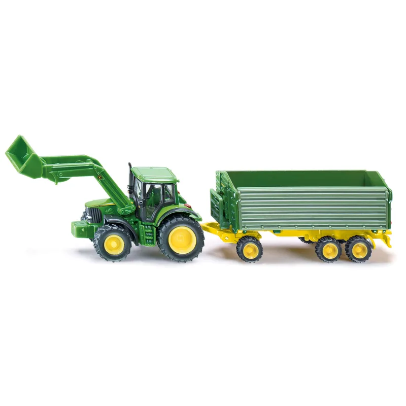 SIKU Farmer - John Deere s čelným nakladačom a prívesom, mierka 1:87