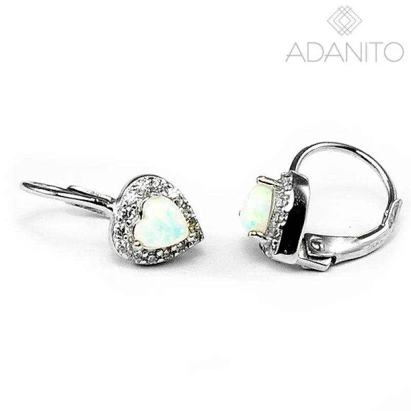 Detské strieborné opálové náušnice srdiečka BENETO AGUC3188D-W