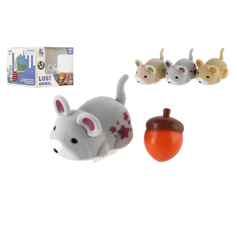Teddies Veverička so žaluďom plast 5cm na batérie 3 farby v krabičke 9x7x9cm