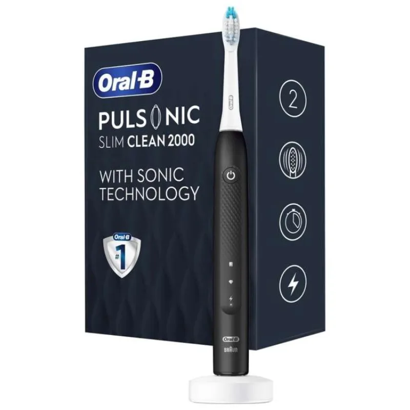 Oral-B Pulsonic Slim Clean 2000 Black, sonický zubní kartáček, 2 režimy čištění, časovač, bělící (4210201396208)