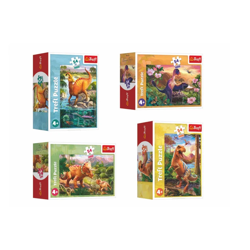 Trefl Minipuzzle 54 dielikov Dinosaury 4 druhy v krabičke 9x6,5x4cm