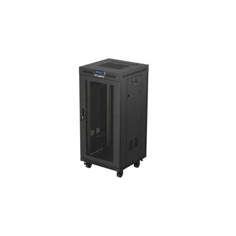 19" VOĽNE STOJÚCA RACKOVÁ SKRIŇA 24U 600X600 ČIERNA S PERFOROVANÝMI DVERAMI LANBERG (FLAT PACK) V2 (FF01-6624-23BL)