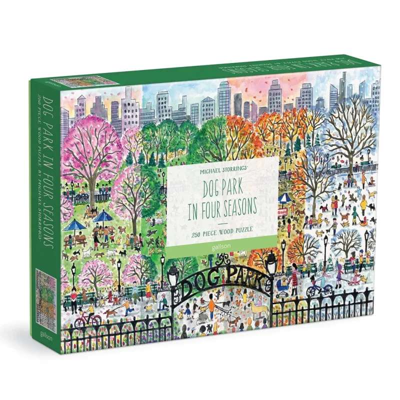 Galison Galison Drevené puzzle Psí park 4 ročné obdobia 250 dielikov