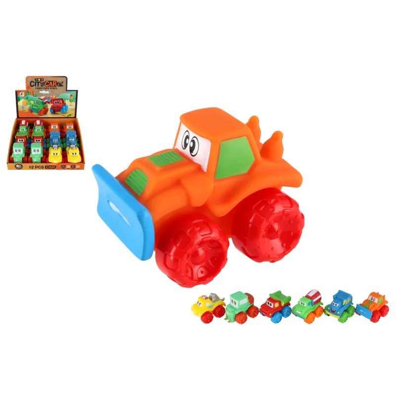 Teddies Auto stavebné pre najmenších plast 7x7cm na voľný chod mix druhov 12ks v boxe 18m+