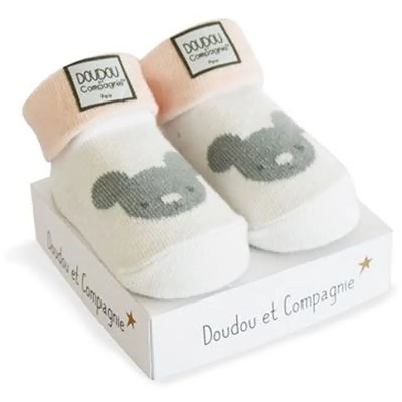 Doudou et Compagnie Paris Doudou Ponožky pre dievčatko 0-6 mes. 1 pár svetlo ružovo-biela s koalou