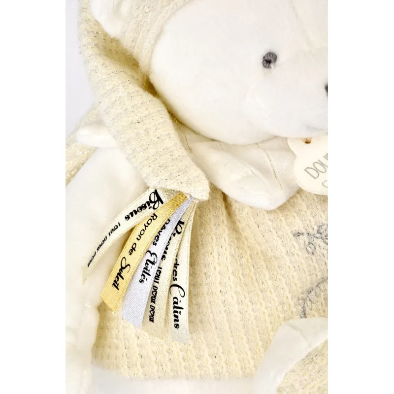 Doudou et Compagnie Paris Doudou Darčeková sada Plyšový ľadový medvedík s krúžkom 30 cm béžový