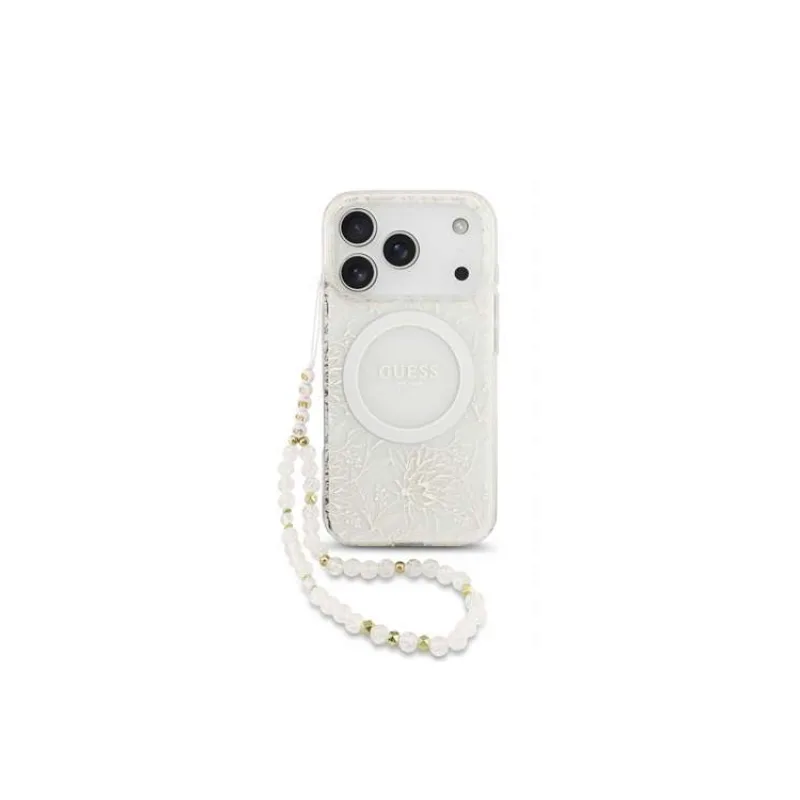 Guess IML Flowers Allover Strap MagSafe kryt iPhone 18 Pro biely (57983131387)