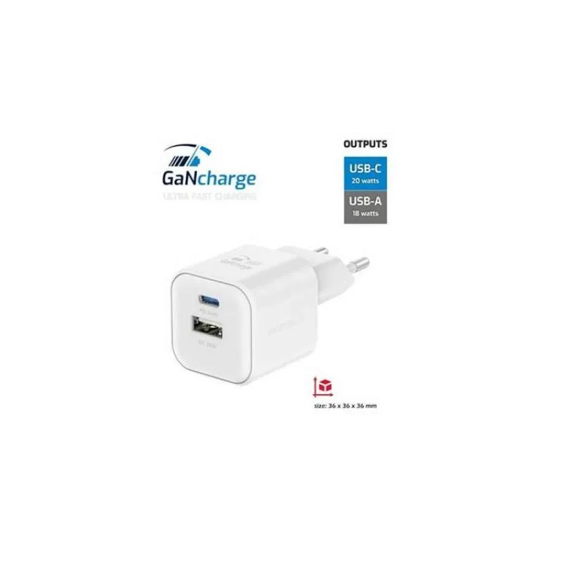 SWISSTEN SÍŤOVÝ ADAPTÉR GaN 1x USB-C 20W PD A 1x USB-A 18W QC BÍLÝ (22071100)