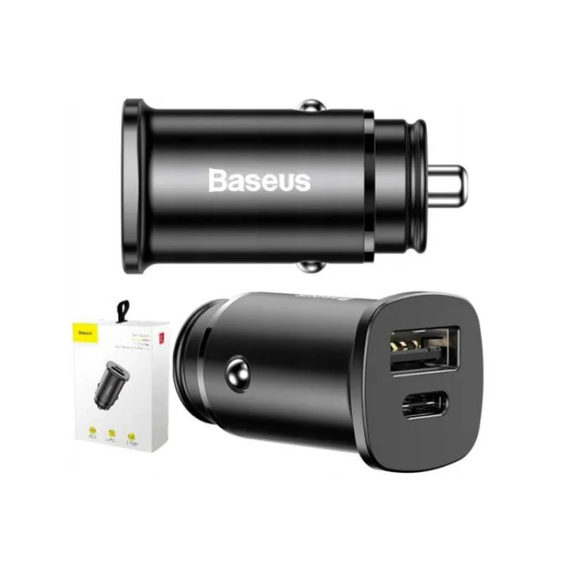 Baseus Rýchlonabíjačka do auta USB/USB-C QC 30W čierna (6953156281837)