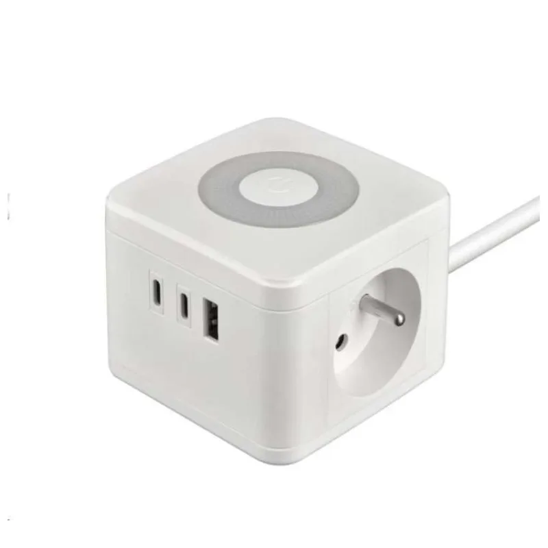 Viking síťový adaptér YC23L, 2x 230 V, 1x USB-A, 2x USB-C, dotykové světlo, délka 1,4 m, bílá (VYC23LW)
