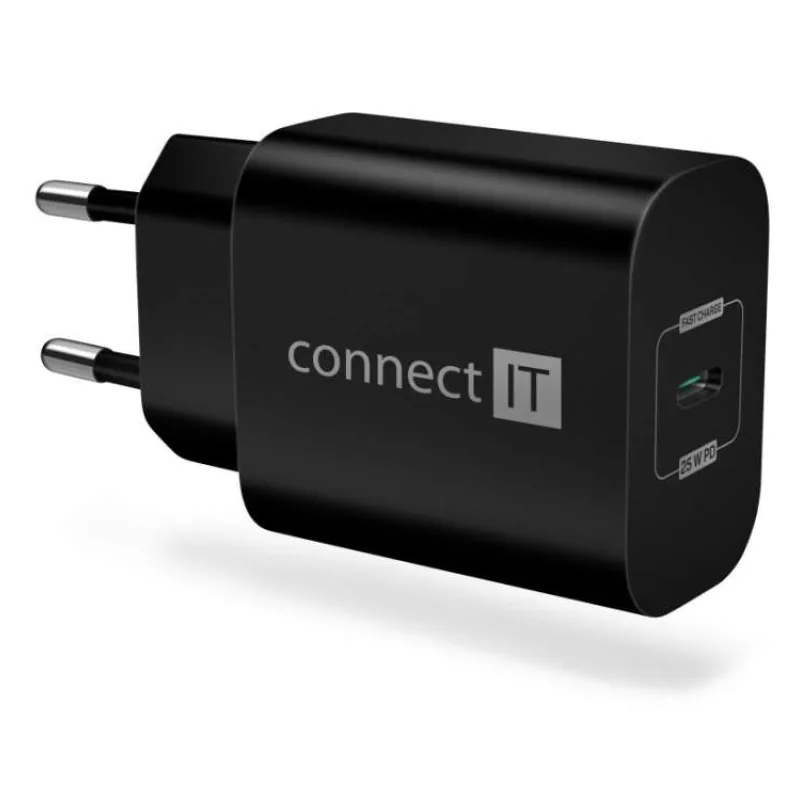 CONNECT IT Voyager2 nabíjecí adaptér 1×USB-C, 25W PD, ČERNÝ (CWC-2070-BK)