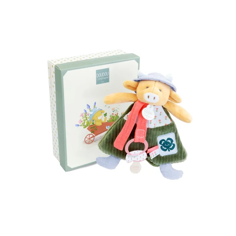 Doudou et Compagnie Paris Doudou Darčeková sada Plyšová kravička Aneth s úchytom na cumlík 19 cm