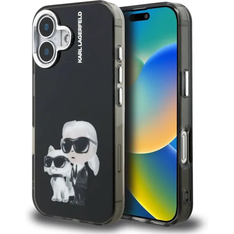Karl Lagerfeld IML Aquarelle Karl and Choupette kryt iPhone 16 čierny…