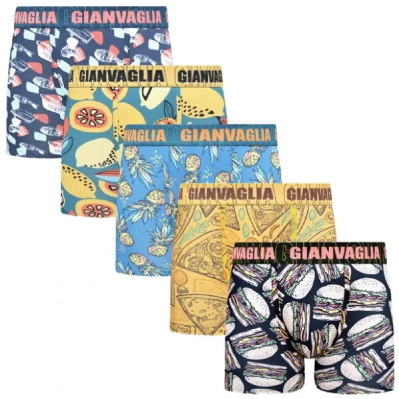 Pánske Bavlnené Boxerky GIANVAGLIA GVG-5079 5-balenie 78% bavlna - darčekové balenie mix farieb Farba: podľa obrázka, Veľkosť: XL
