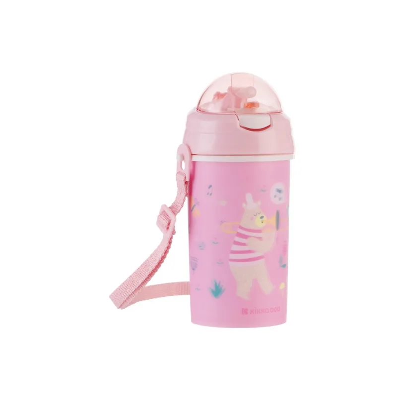 KikkaBoo Hrnček so silikónovou slamkou a popruhom 450ml Music Fest Pink