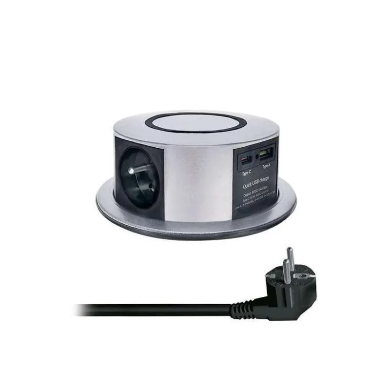 Solight 3z + USB A+C 20W PD, Wireless 10W, výsuvný blok zásuvek, 2m, stříbrný (PP120CW-PD20)