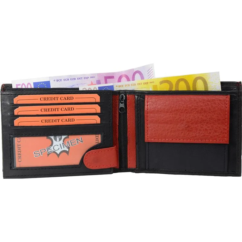 Pánska Kožená Peňaženka IMPEX - čierno červená koža nappa 12x9cm Veľkosť: UNI