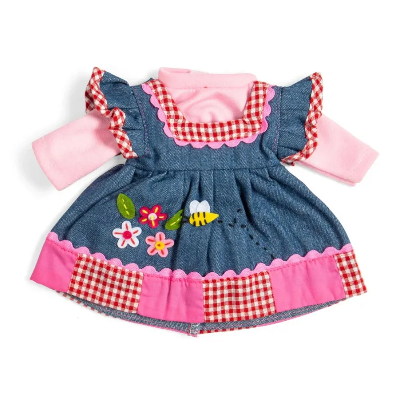 Bigjigs Toys Bigjigs Toys Džínsové šaty s ružovým lemom pre bábiku 34 cm