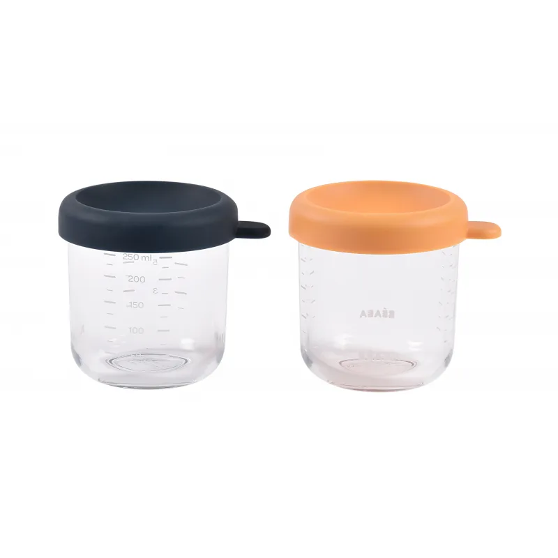 Beaba Tégliky na jedlo sklenené 2x 250 ml Blue Orange