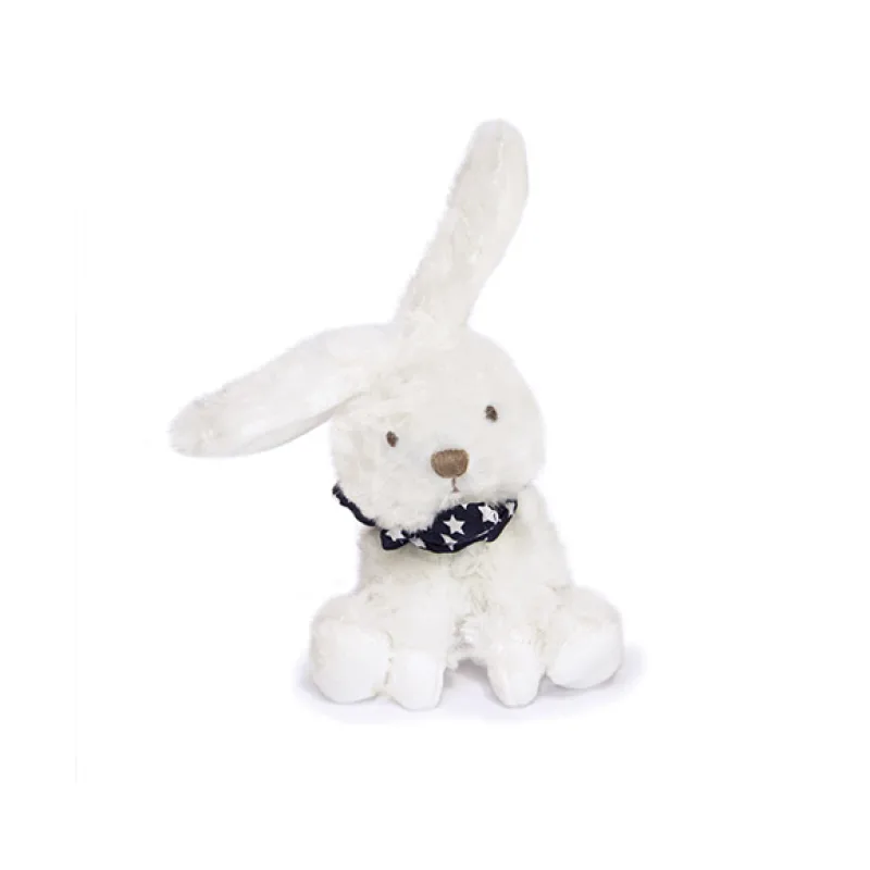 Doudou et Compagnie Paris Doudou Plyšový zajačik so šatkou 12 cm tmavo modrá s hviezdičkami
