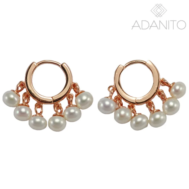 Rose gold strieborné náušnice krúžky s riečnymi perlami BENETO AGUC2872P-R