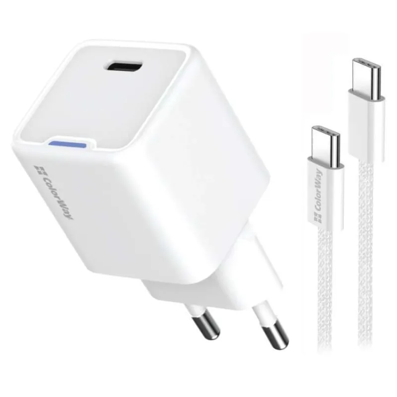 COLORWAY 1x USB-C/ síťová nabíječka/ GaN/ PD/ PPS/ 35W/ Včetně 100cm kabelu/ Bílá (CW-CHS056PDC-WT)