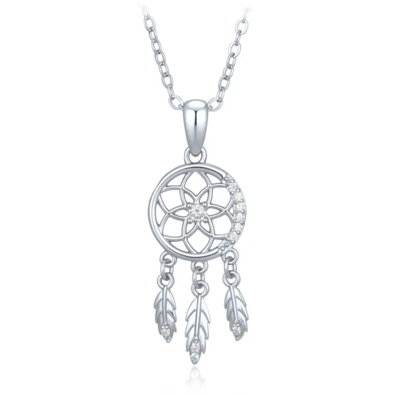 Elegantný strieborný náhrdelník s lapačom snov s bielym zirkónom MINET JMAS0352SN47
