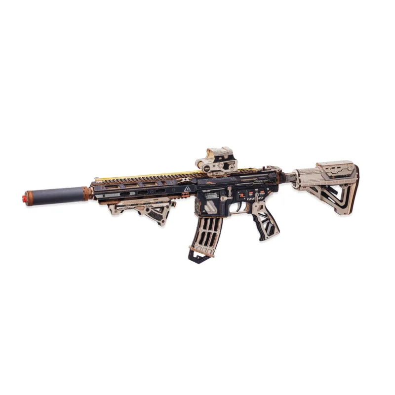 RoboTime RoboTime 3D drevená skladačka Puška na vystreľovanie gumičiek M416 Carbine