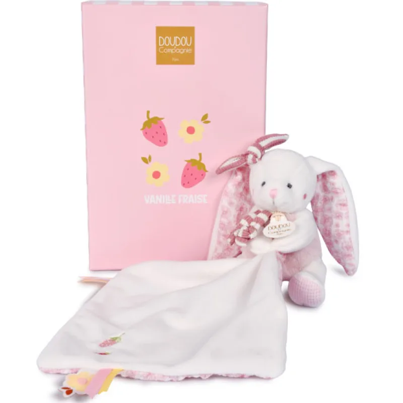 Doudou et Compagnie Paris Doudou Darčeková sada Plyšový zajačik s dečkou 10 cm ružový
