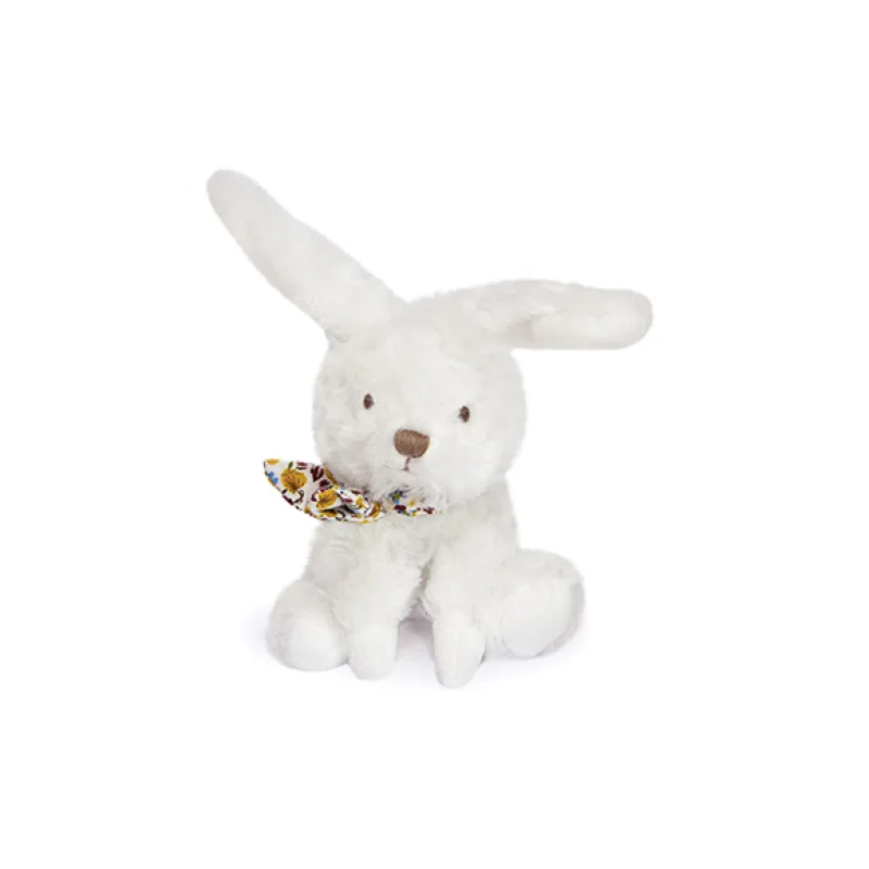 Doudou et Compagnie Paris Doudou Plyšový zajačik so šatkou 12 cm žltá s kvietkami