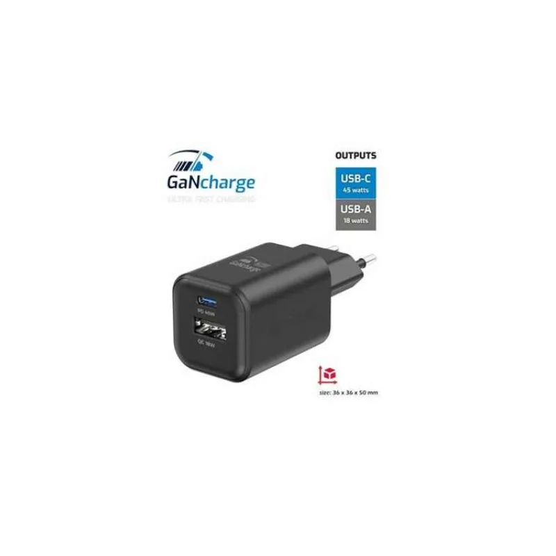 SWISSTEN SÍŤOVÝ ADAPTÉR GaN 1x USB-C 45W PD + 1x USB-A 18W QC ČERNÝ (22071310)